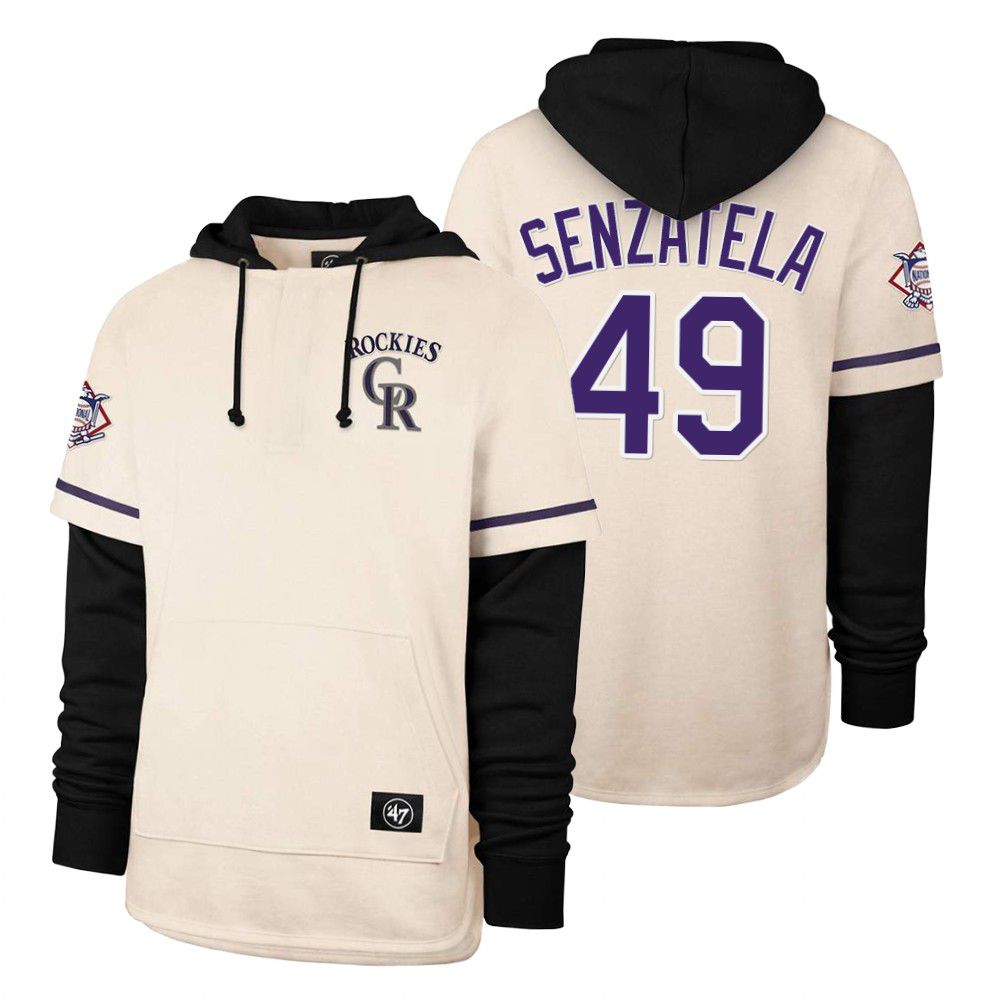 Men Colorado Rockies #49 Senzatela Cream 2021 Pullover Hoodie MLB Jersey